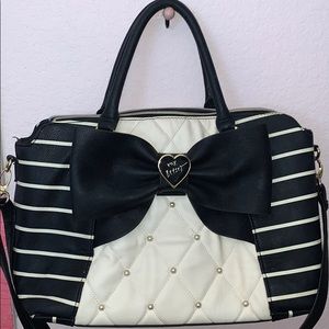 Betsey Johnson Black & White Purse with Pearls